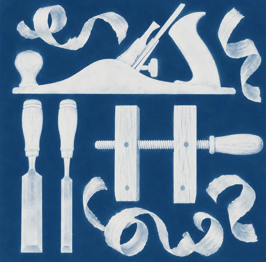 Illustration of woodworking businesses equipment and workspace